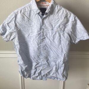 Denim and flower button-down short sleeve shirt